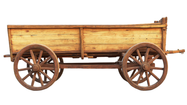 Old wooden cart isolated on transparent background