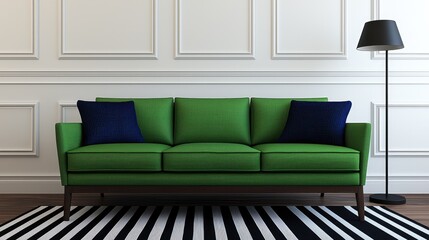 Fototapeta premium Stylish green sofa set in modern living room interior design minimalistic contemporary cozy environment