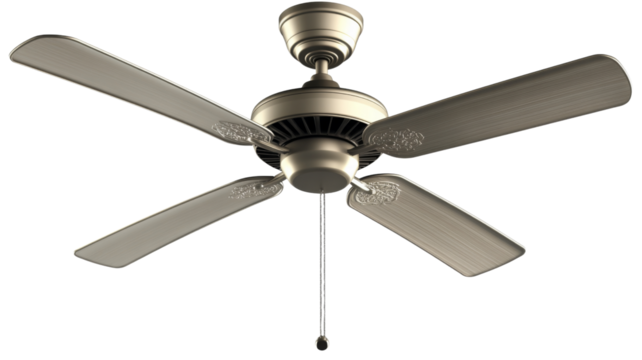Ceiling fan rotating with transparent background, providing cooling and air circulation