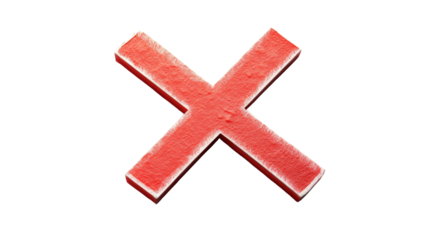 Red cross sign isolated on transparent background representing rejection
