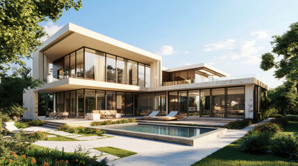 Fototapeta premium Modern house with pool and garden