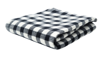 Folded black and white checkered fleece blanket on transparent background