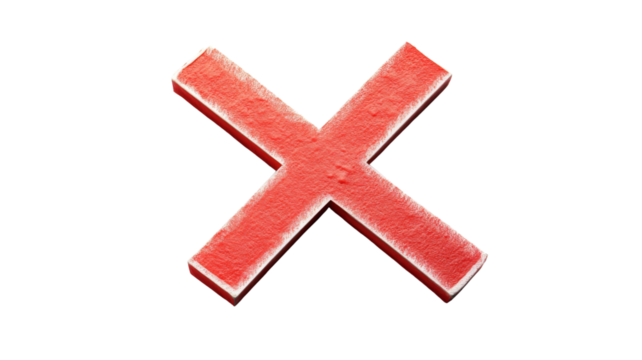 Red cross sign isolated on transparent background representing rejection