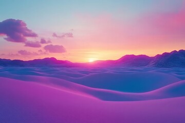 Fototapeta premium Serene Sunset Over Waves of Colorful Sand Dunes Under Cloudy Sky