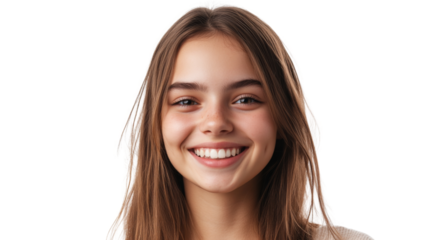 Portrait of smiling young woman with perfect white teeth on transparent background