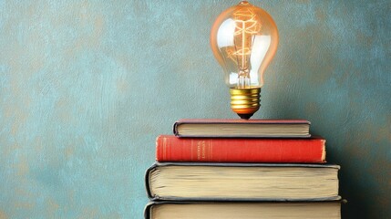 Illuminating knowledge a stack of books with a light bulb home office still life cozy creative inspiration