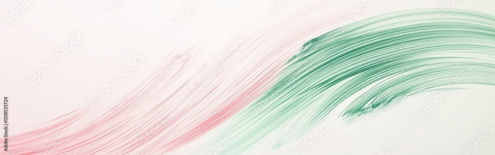 Aufkleber Elegant gradient pencil strokes create harmonious arcs in green and pink on a smooth canvas background