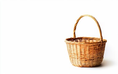 Basket made of woven material resting on a white background showcasing craftsmanship and simplicity