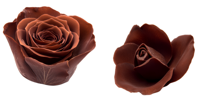 Two chocolate roses blooming on transparent background - Powered by Adobe