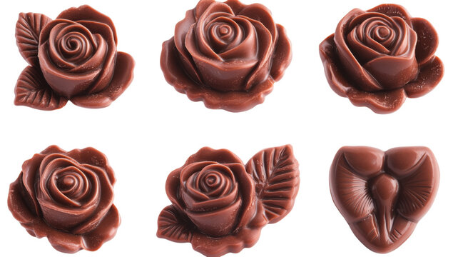 Delicious milk chocolate rose candy collection on transparent background