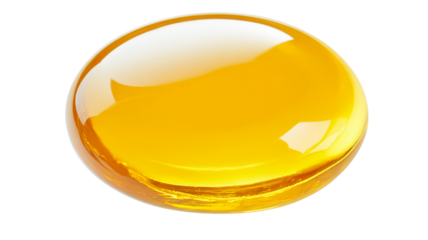 Shiny yellow honey drop reflecting light on transparent background