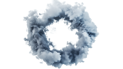 Realistic smoke ring creating empty space on transparent background