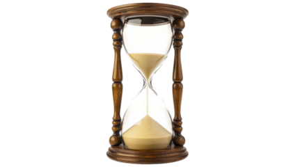 Classic wooden hourglass measuring time on transparent background