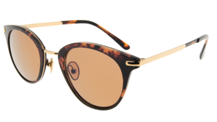 Stylish sunglasses with brown lenses and tortoise shell frames on transparent background