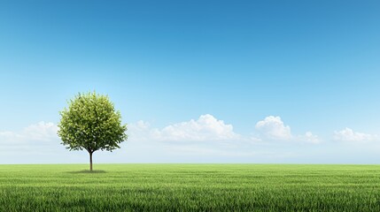 Obraz premium Single Tree in a Green Field under a Blue Sky