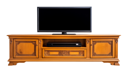 Modern tv set on wooden stand with transparent background