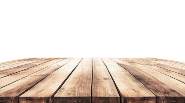 Empty wooden tabletop with transparent background for product placement