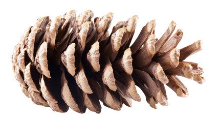 Single ponderosa pine cone laying on transparent background