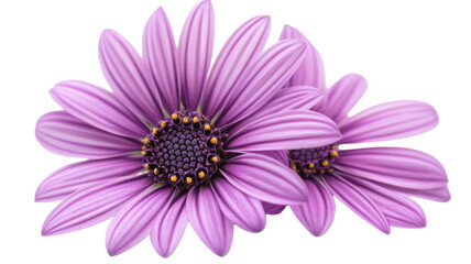 Obraz premium Two vibrant purple african daisies blooming with transparent background