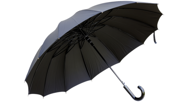 Classic black umbrella open on transparent background