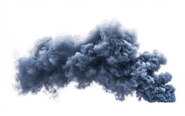 Thick cloud of grey smoke billowing against a white background during a controlled burn or industrial process