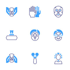 Facial massage icon set. Bold line style. Duotone colors. Editable stroke. massage, acupressure, face, wipes, mask, beauty treatment, facial mask