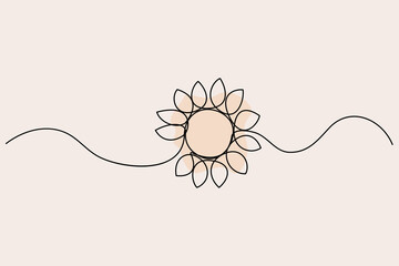 A single-line black and white illustration of a sunflower
