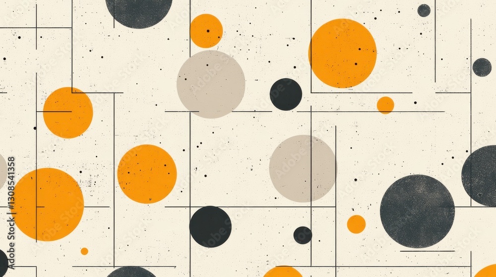 Aufkleber Minimalist design featuring dashed amber and gray patterns with circular shapes on a light background