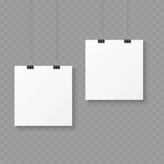 Hanging Blank Posters with Paper Clips Mockup Vector