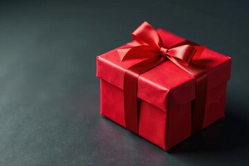 Obraz premium Luxury red ribbon adorns a beautifully wrapped gift , red, occasion