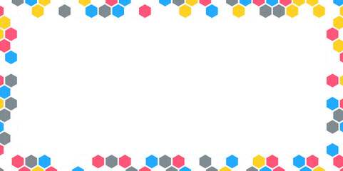 Rainbow Hexagon Top Vector White Background. Festival Polka Hexagon frame Backdrop. 
