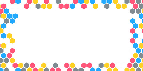 Rainbow Hexagon Top Vector White Background. Festival Polka Hexagon frame Backdrop. 