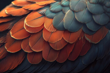 Obraz premium Detailed Macro Photography Displaying Plumage Feathers in Vivid Orange and Gray