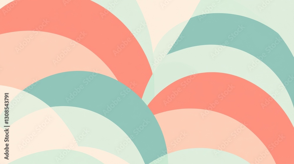 Poster Elegant pastel mint and coral arcs create a harmonious pattern suitable for modern decor in any setting