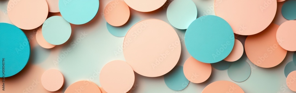 Poster elegant arrangement of pastel peach and blue circles creating a soothing visual experience in modern