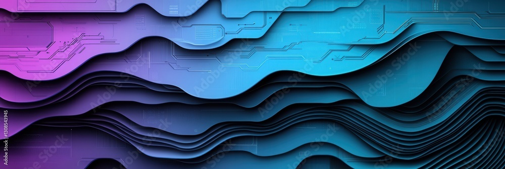 Leinwandbilder Futuristic paper art background showcasing layered cut outs and digital circuit designs with cool tones for high tech aesthetics Generative AI