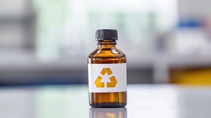 Clear bottle of liquid with prominent chemical hazard labeling indicating safe handling and storage instructions for use