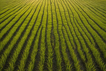 Fototapeta premium a field with rows of green grass