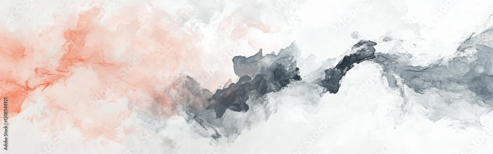 Poster Elegant circular brushstrokes in coral and gray create a stunning abstract composition for modern art lovers