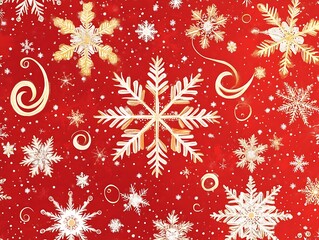 Snowflakes Falling on a Red Festive Background
