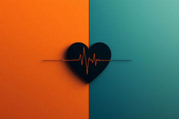 A heart icon featuring an electrocardiogram line on a blue and orange background.