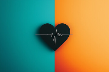 A heart icon featuring an electrocardiogram line on a blue and orange background.