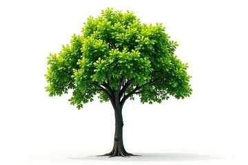 Obraz premium Simple isolated tree with dark trunk against white background, nature, leafy