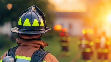 Brave firefighter in uniform standing proudly with gear and equipment ready to combat fires and protect the community
