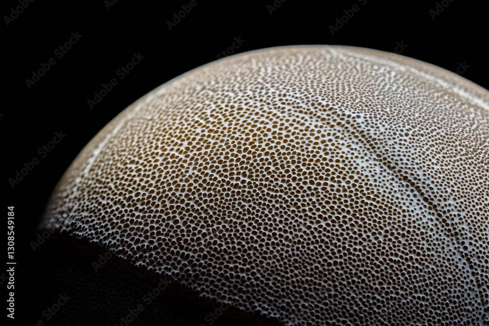 Wall mural close-up of a textured, spherical surface with a pattern of small pits and pores, illuminated agains