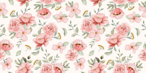 delicate pink floral watercolor seamless pattern