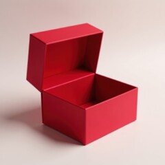 Crimson gift box, lid ajar, revealing empty space, commercial, open