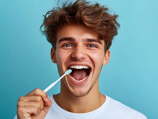 Man Brushing Teeth Studio Blue