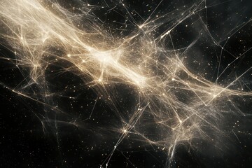 A conceptual digital image showing abstract lines and particles moving across a network, symbolizing the vast expanse and complexity of big data.