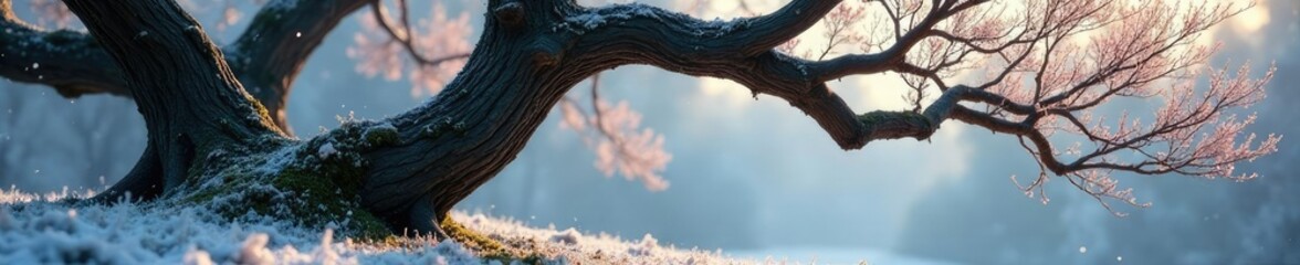 Tree with gnarled and twisted branches in a frozen moment, natural, bend